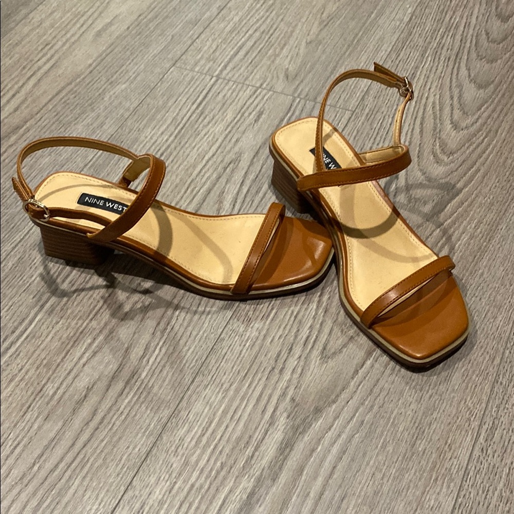 Nine West Brown Leather Sandals with Ankle Strap